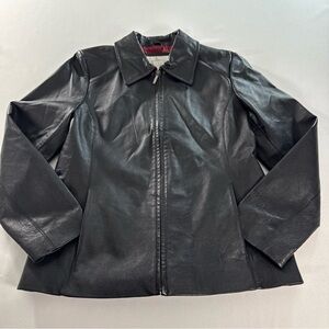 Vintage Worthington Full Zip Leather Jacket Women’s M Black Motto City Biker EUC